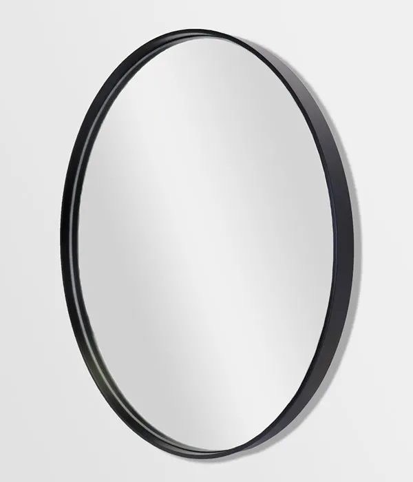 Deep Frame Round Mirror Black