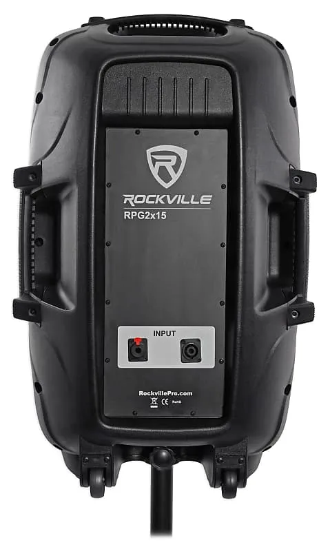 DJ package with 15" speakers   Bluetooth mixer   microphones   totem stands   façade   lighting Rockville RPG2X15 (2) RTP32B RFAAW PACK