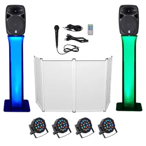 DJ package with two 15" Bluetooth speakers   microphone   tripod   totem stands   façade   lighting Rockville RPG152K (2) RTP32W RFAAW PACK