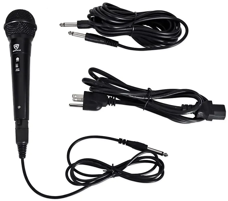 DJ package with two 15" Bluetooth speakers   microphone   tripod   totem stands   façade   lighting Rockville RPG152K (2) RTP32W RFAAW PACK