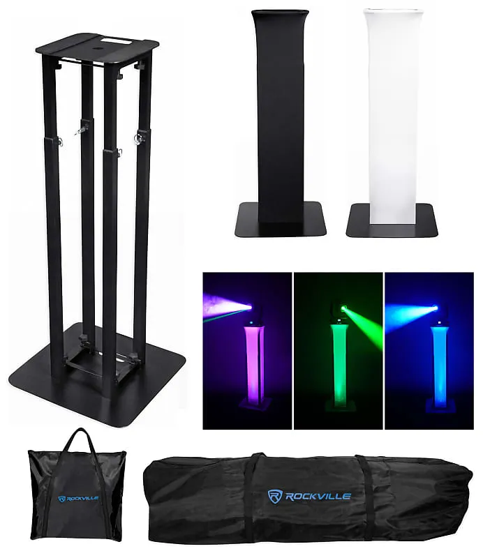 DJ package with two 8" Bluetooth speakers   microphone   tripod   totem stands   façade   lighting Rockville RPG082K (2) RTP32B RFAAW PACK