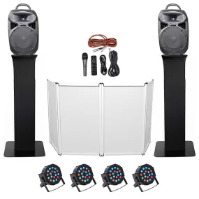 DJ package with two 8" Bluetooth speakers   microphone   tripod   totem stands   façade   lighting Rockville RPG082K (2) RTP32B RFAAW PACK