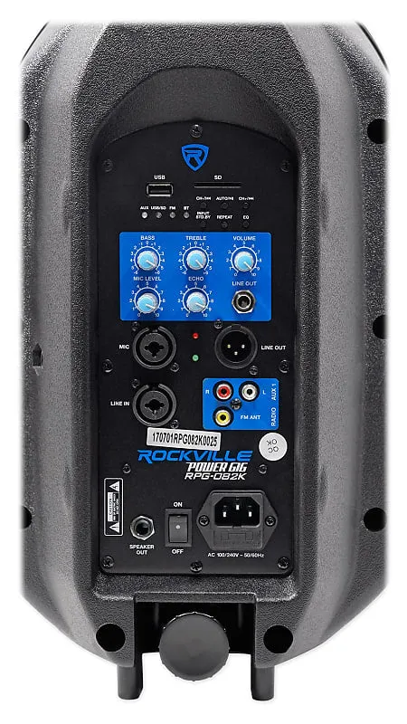 DJ package with two 8" Bluetooth speakers   microphone   tripod   totem stands   façade   lighting Rockville RPG082K (2) RTP32B RFAAW PACK