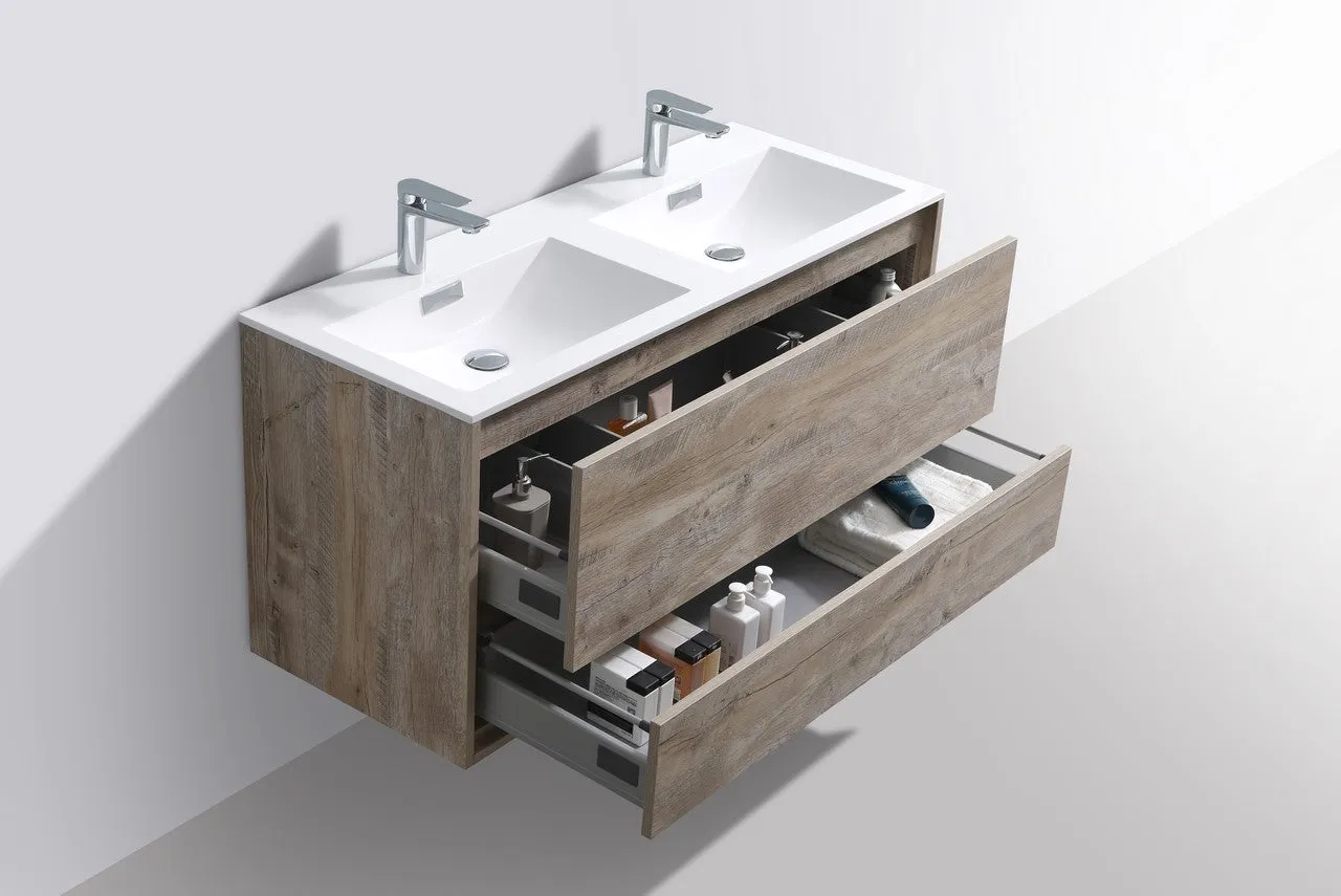 DL48DNW, 48″ DOUBLE SINK NATUREWOOD WALL MOUNT MODERN BATHROOM VANITY
