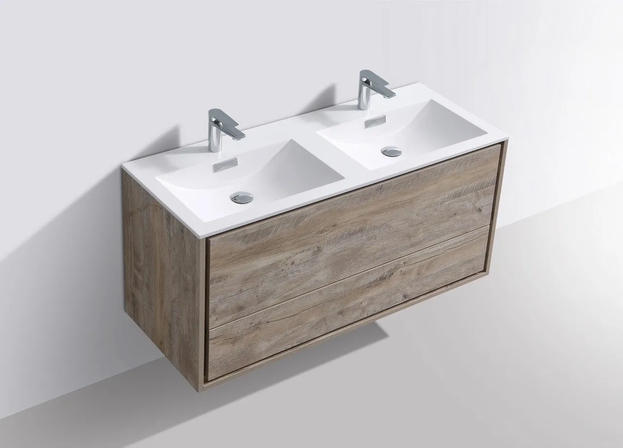 DL48DNW, 48″ DOUBLE SINK NATUREWOOD WALL MOUNT MODERN BATHROOM VANITY