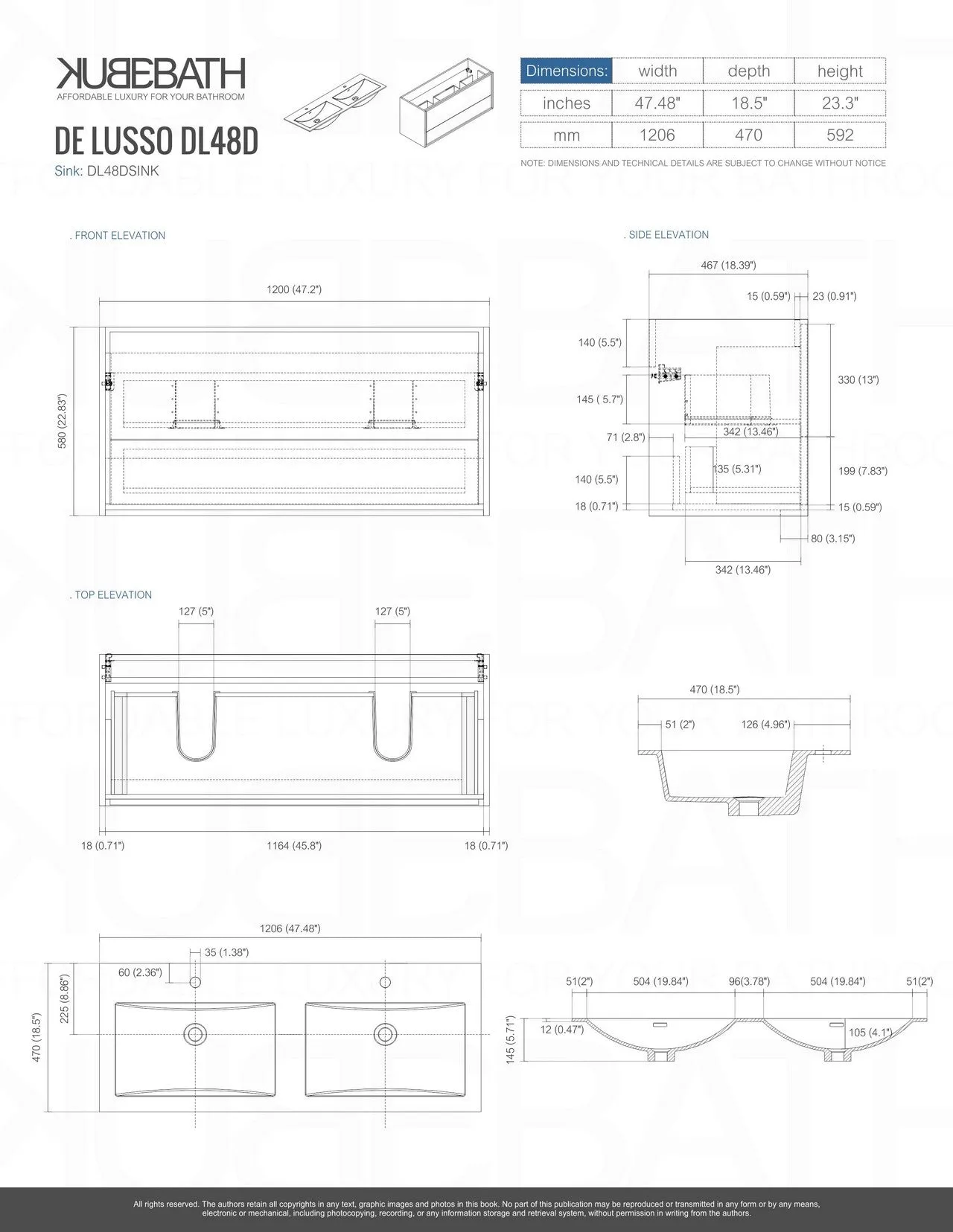 DL48DNW, 48″ DOUBLE SINK NATUREWOOD WALL MOUNT MODERN BATHROOM VANITY