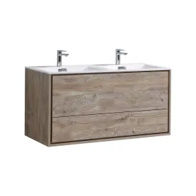DL48DNW, 48″ DOUBLE SINK NATUREWOOD WALL MOUNT MODERN BATHROOM VANITY