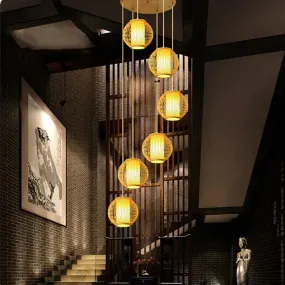 E27 Chandelier Staircase Loft Villa Creative American Bamboo Cage Attic Pick High Living Room Decoration Lamps