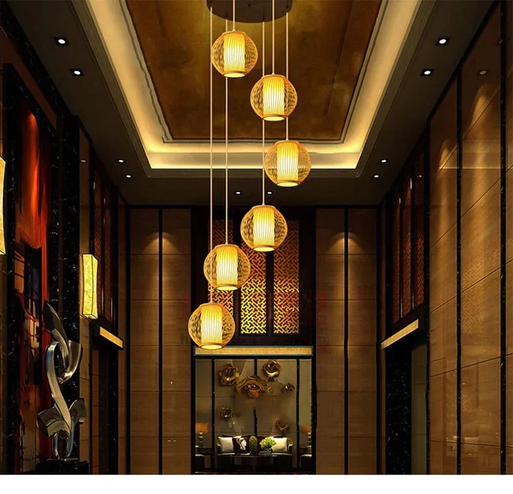 E27 Chandelier Staircase Loft Villa Creative American Bamboo Cage Attic Pick High Living Room Decoration Lamps