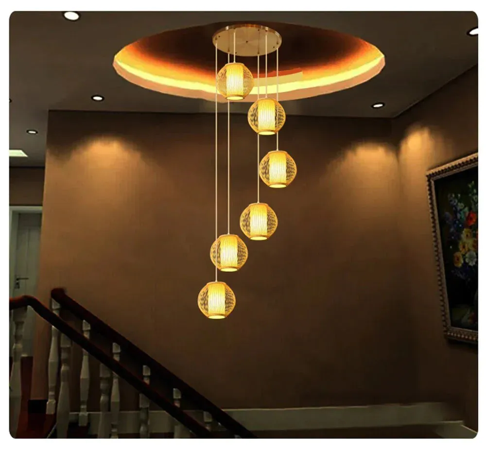 E27 Chandelier Staircase Loft Villa Creative American Bamboo Cage Attic Pick High Living Room Decoration Lamps