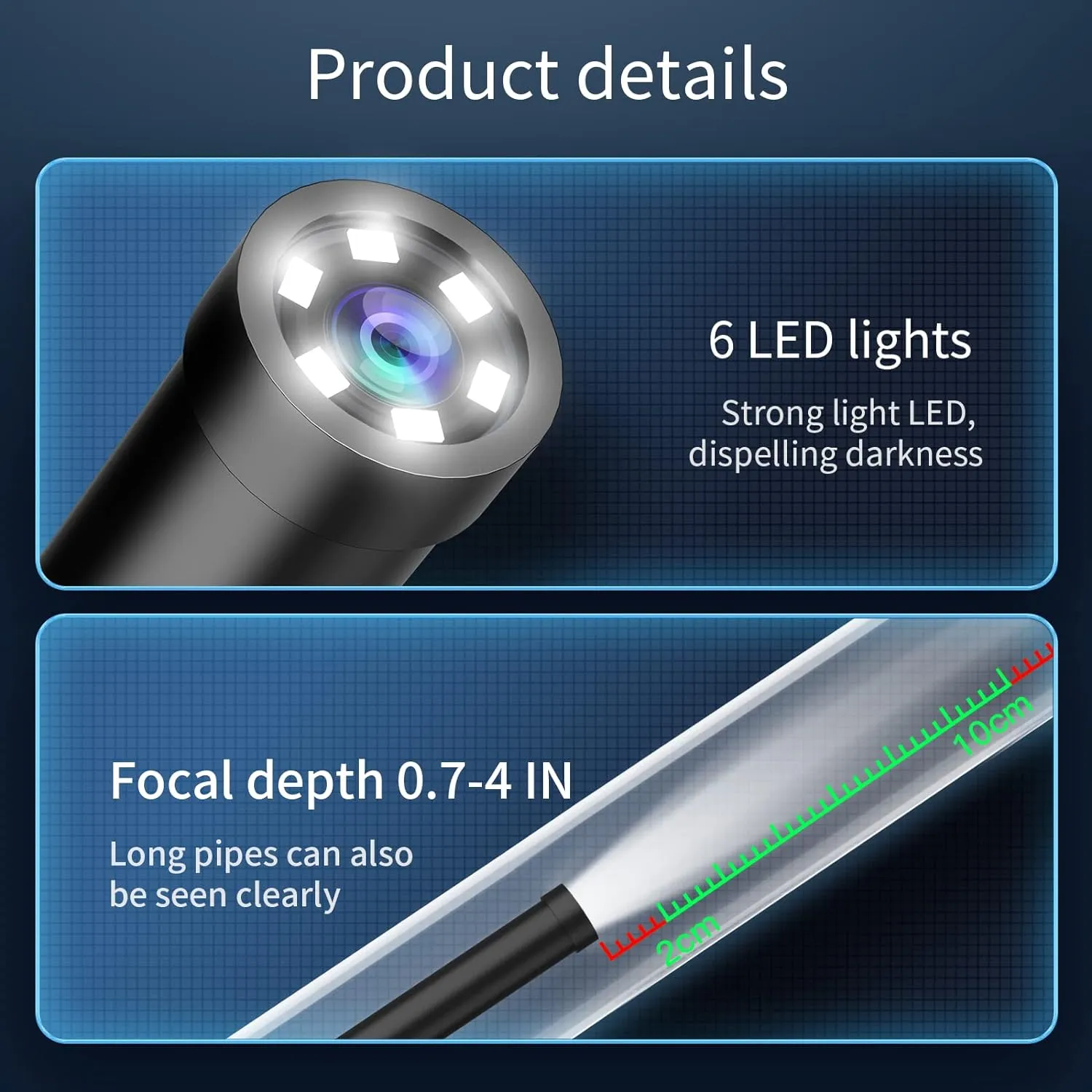 Endoscope Camera with Light,1080P HD Borescope with 6 LED Lights 9.8FT Semi-Rigid Snake Cable