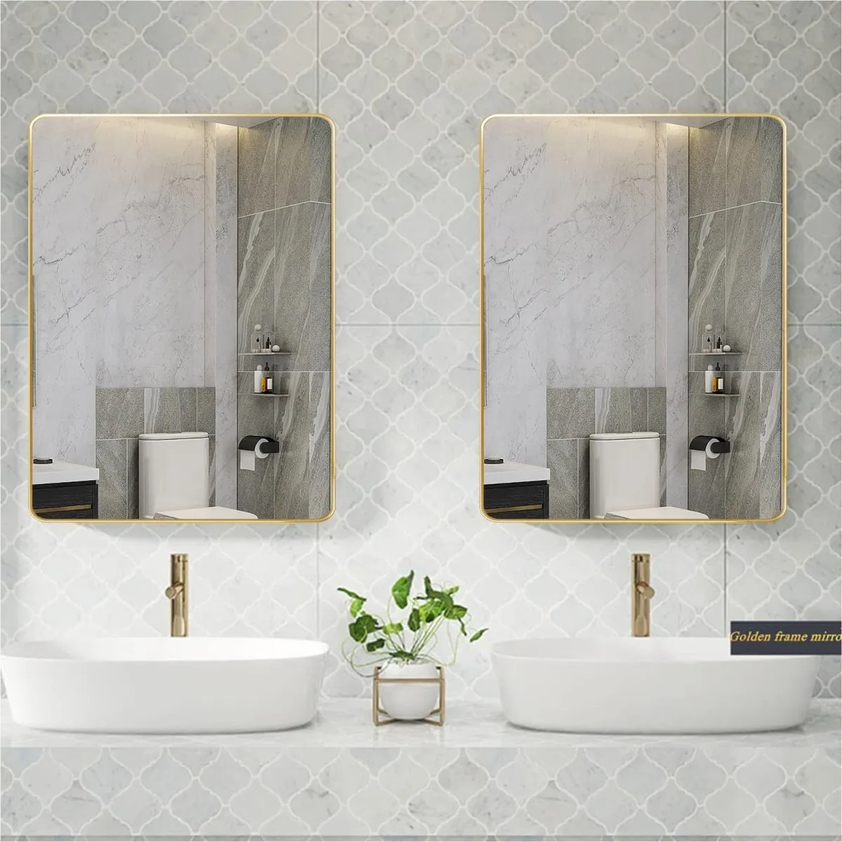 ExBrite 32 " W x 24 " H Gold Bathroom Mirror for Wall Vanity Mirror