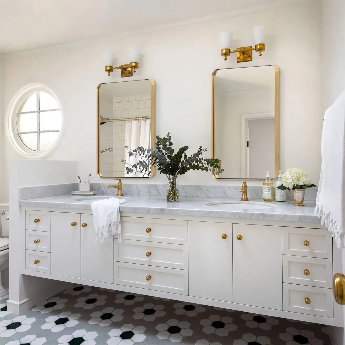 ExBrite 32 " W x 24 " H Gold Bathroom Mirror for Wall Vanity Mirror
