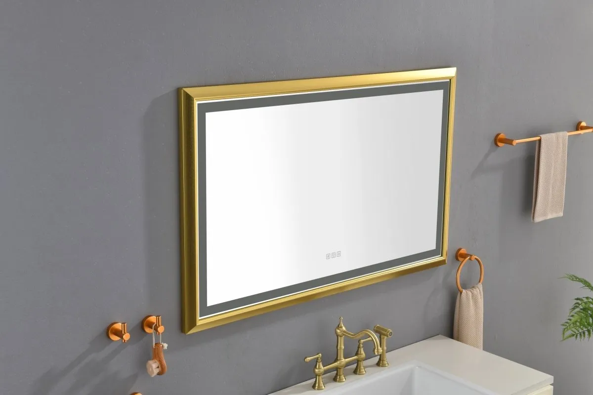 ExBrite 48 in. W x 30 in. H Oversized Rectangular Gold Framed LED Mirror Anti-Fog Dimmable Wall Mount Bathroom Vanity Mirror