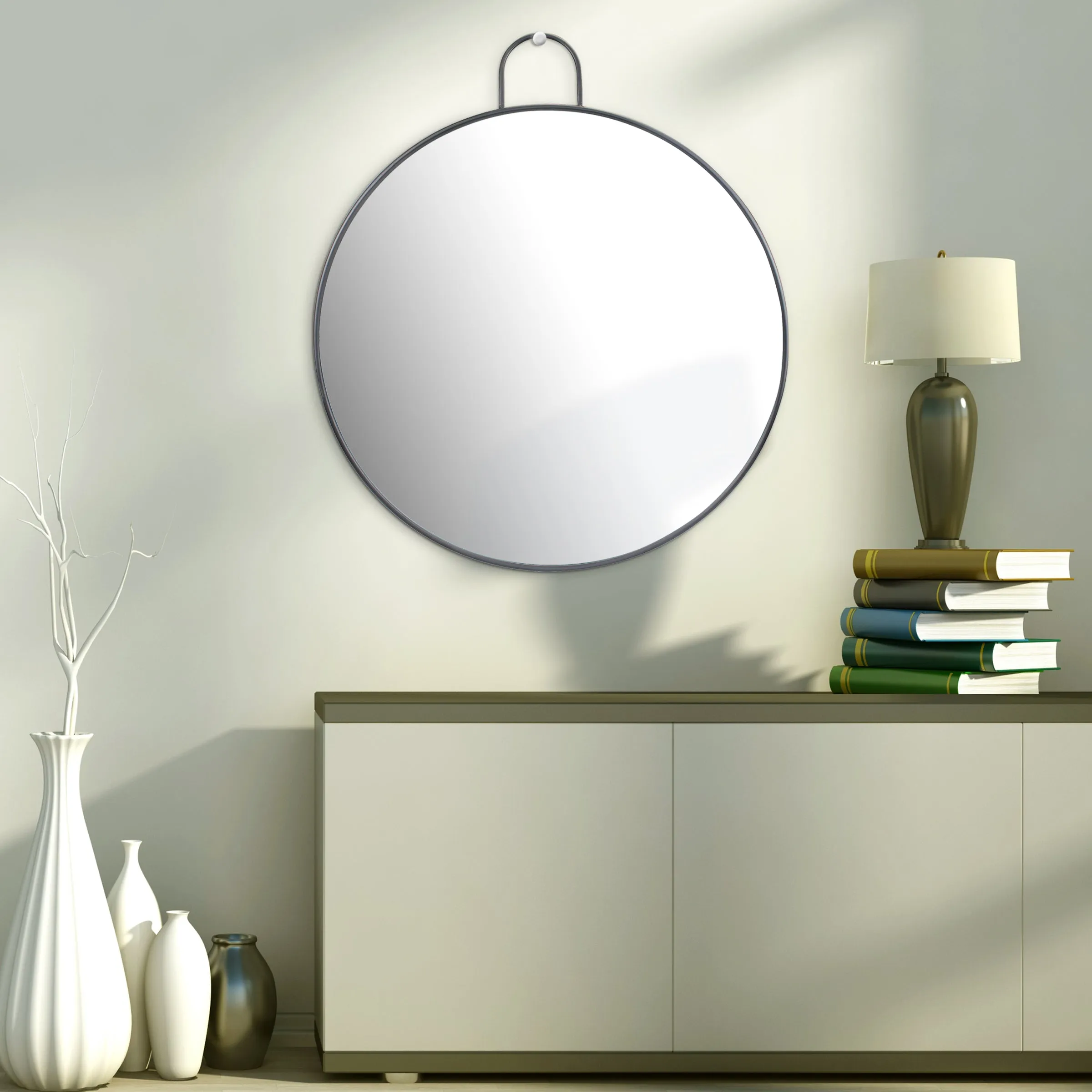 Extra Large Black Metal Hanging Wall Mirror