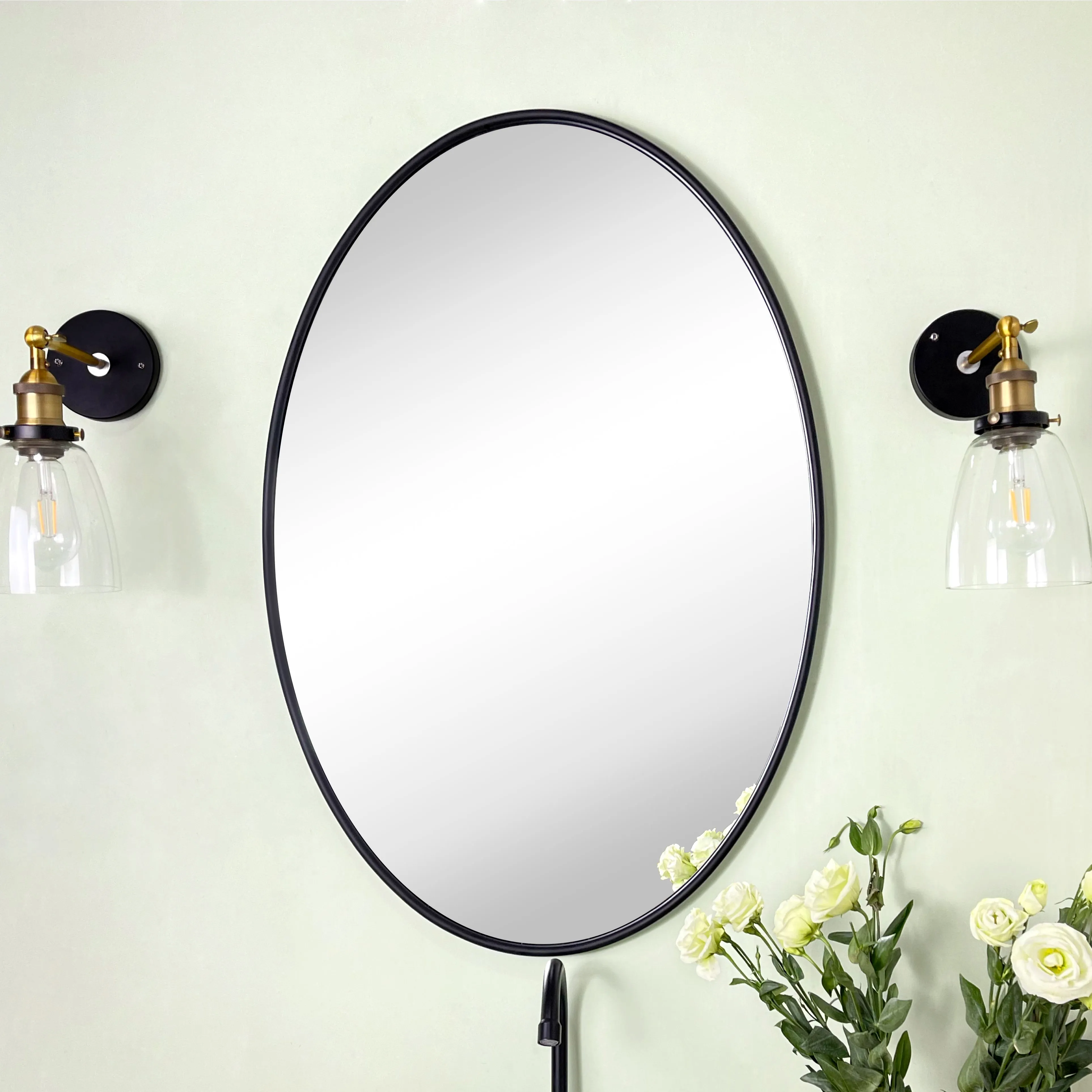 Farmhouse Oval Metal Framed Bathroom Mirror Wall Mounted Bathroom Vanity Mirror