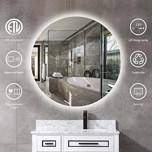 Frameless Non-Frosted Round Led Mirrors for Bathrooms