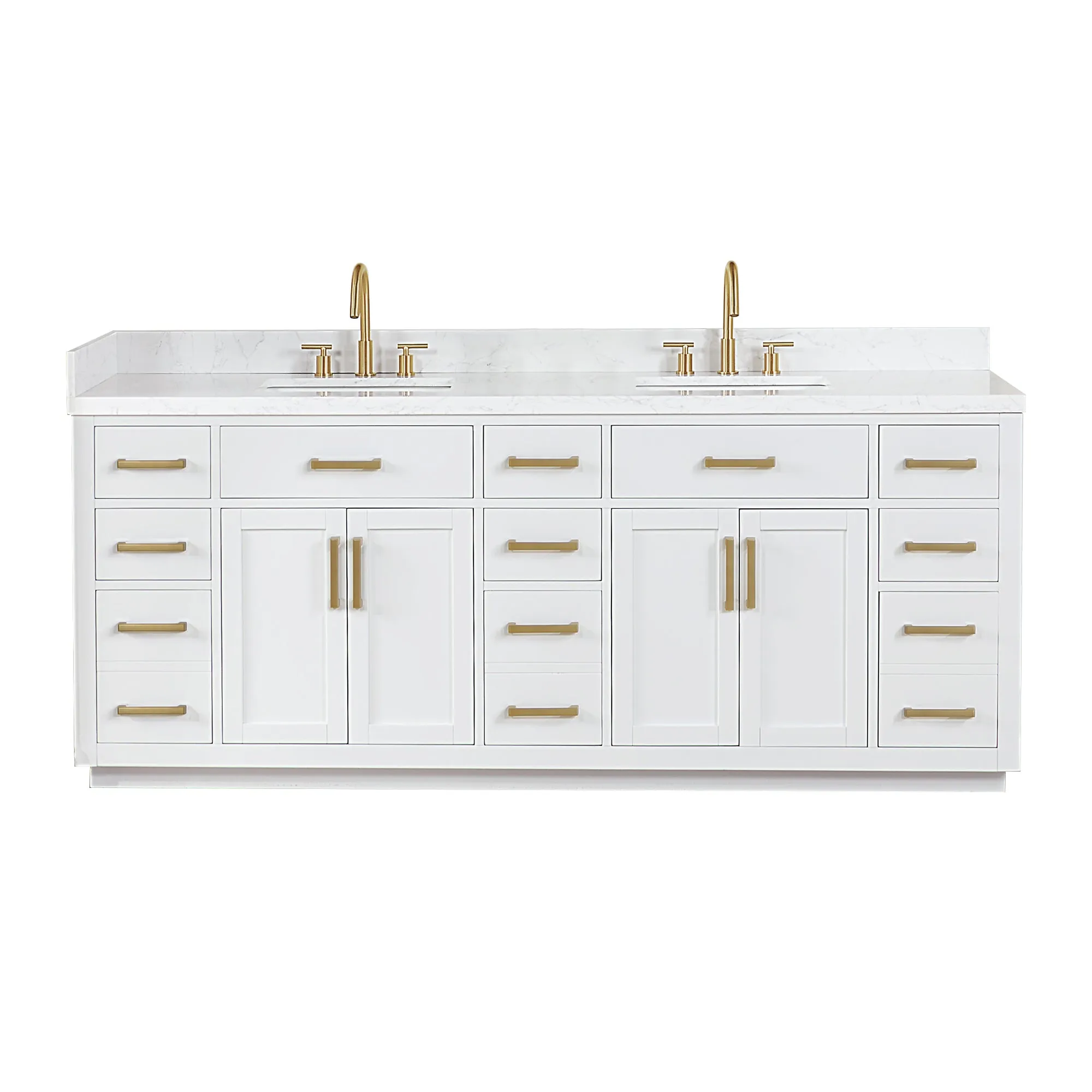 Gavino 84" Double Bathroom Vanity with Grain White Engineered Stone Countertop
