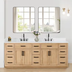 Gavino 84" Double Bathroom Vanity with Grain White Engineered Stone Countertop