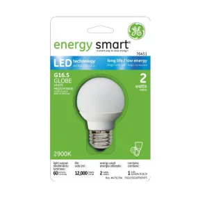 Ge 2w White Globe LED G16.5 Medium Screw 2900K Light Bulb - DEMO UNIT