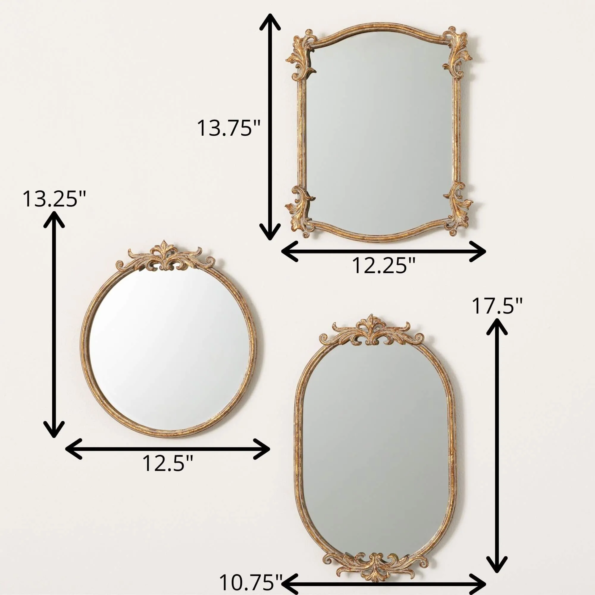 Gold Trimmed Ornate Mirror Set