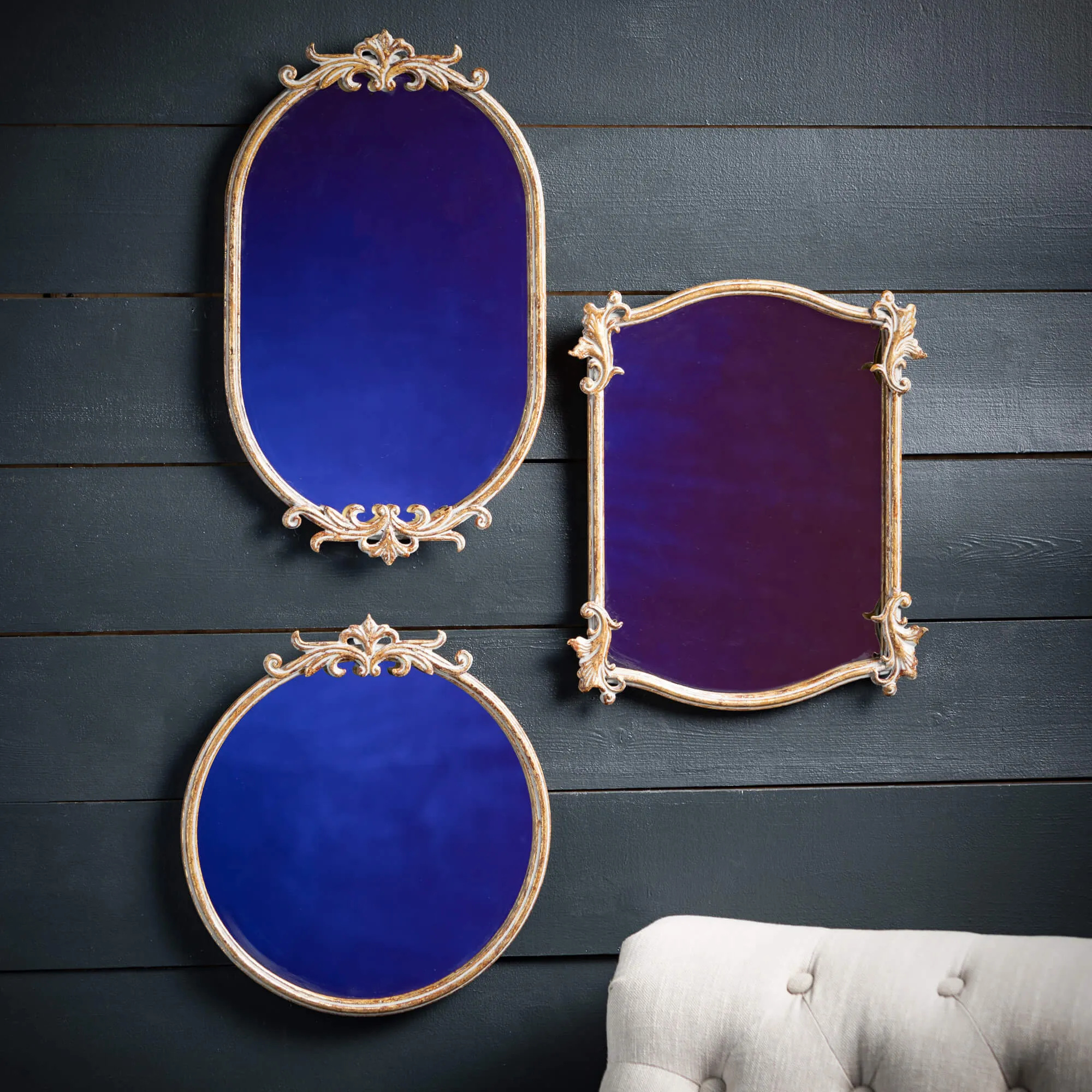 Gold Trimmed Ornate Mirror Set