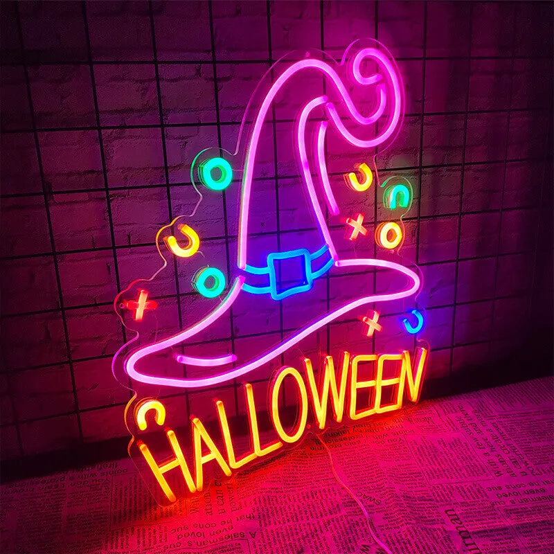 Halloween LED Neon Lights Witch Magic Hat Pumpkin Atmosphere Lights