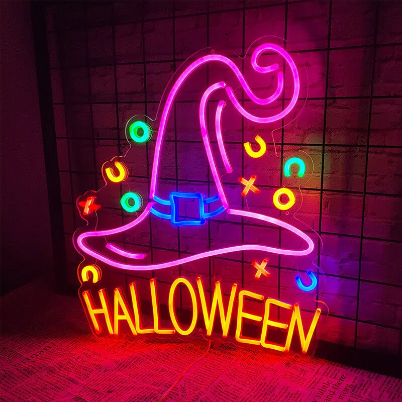 Halloween LED Neon Lights Witch Magic Hat Pumpkin Atmosphere Lights