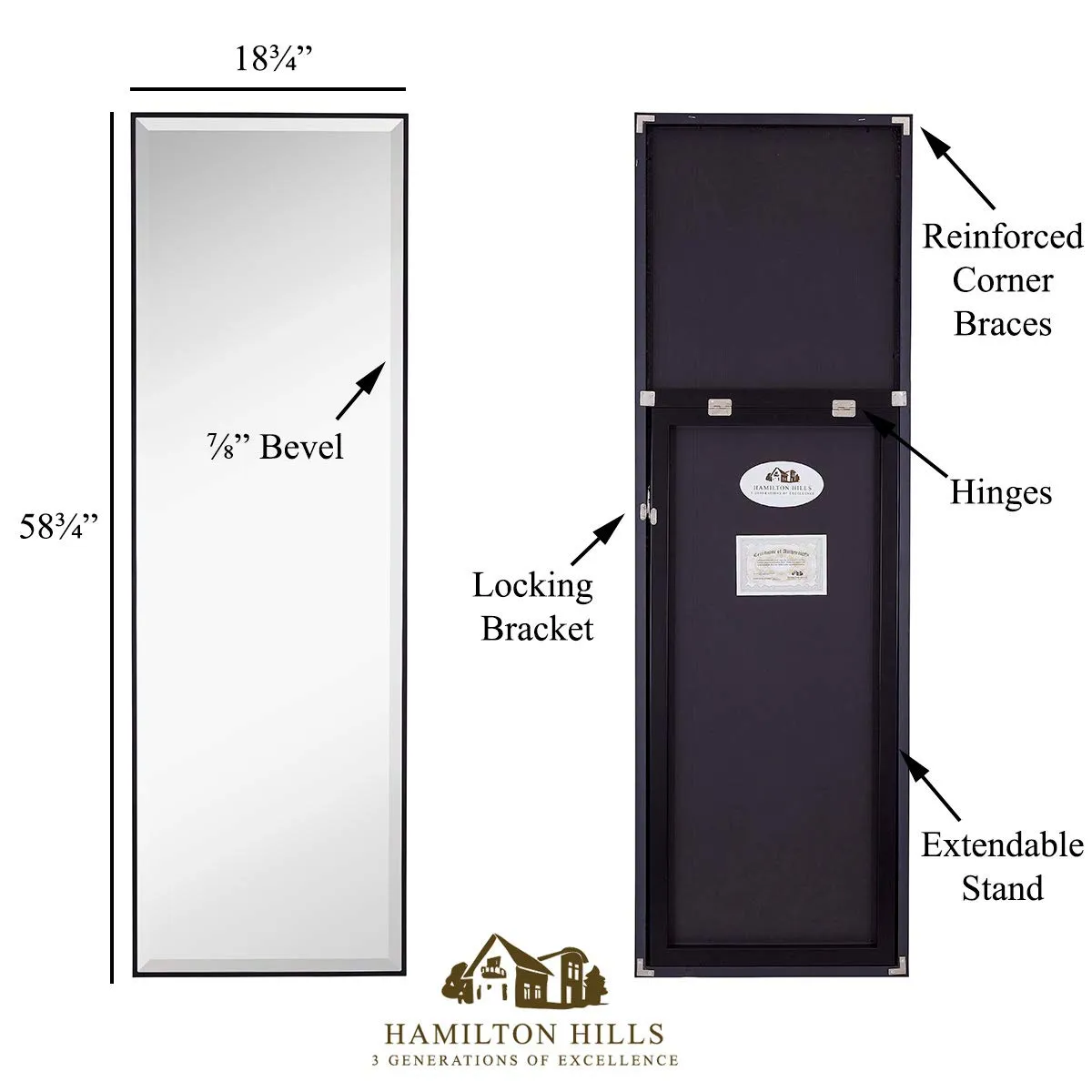 Hamilton Hills Black Full Length Mirror for Floor Full Body Standing Mirror Tall 58" x 18"