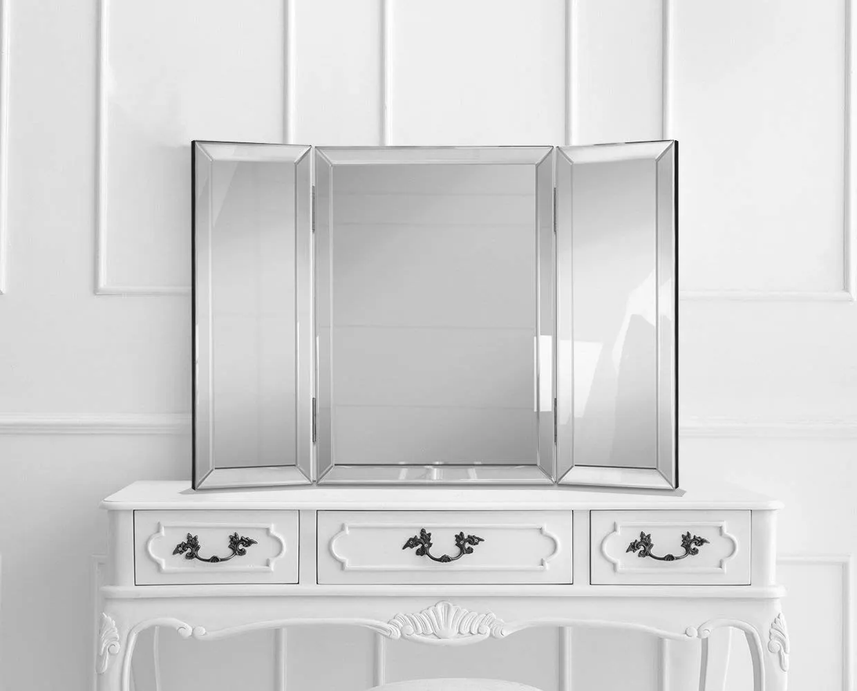 Hamilton Hills Trifold Vanity Mirror | Solid Hinged Sided Tri-fold Beveled Mirrored Edges