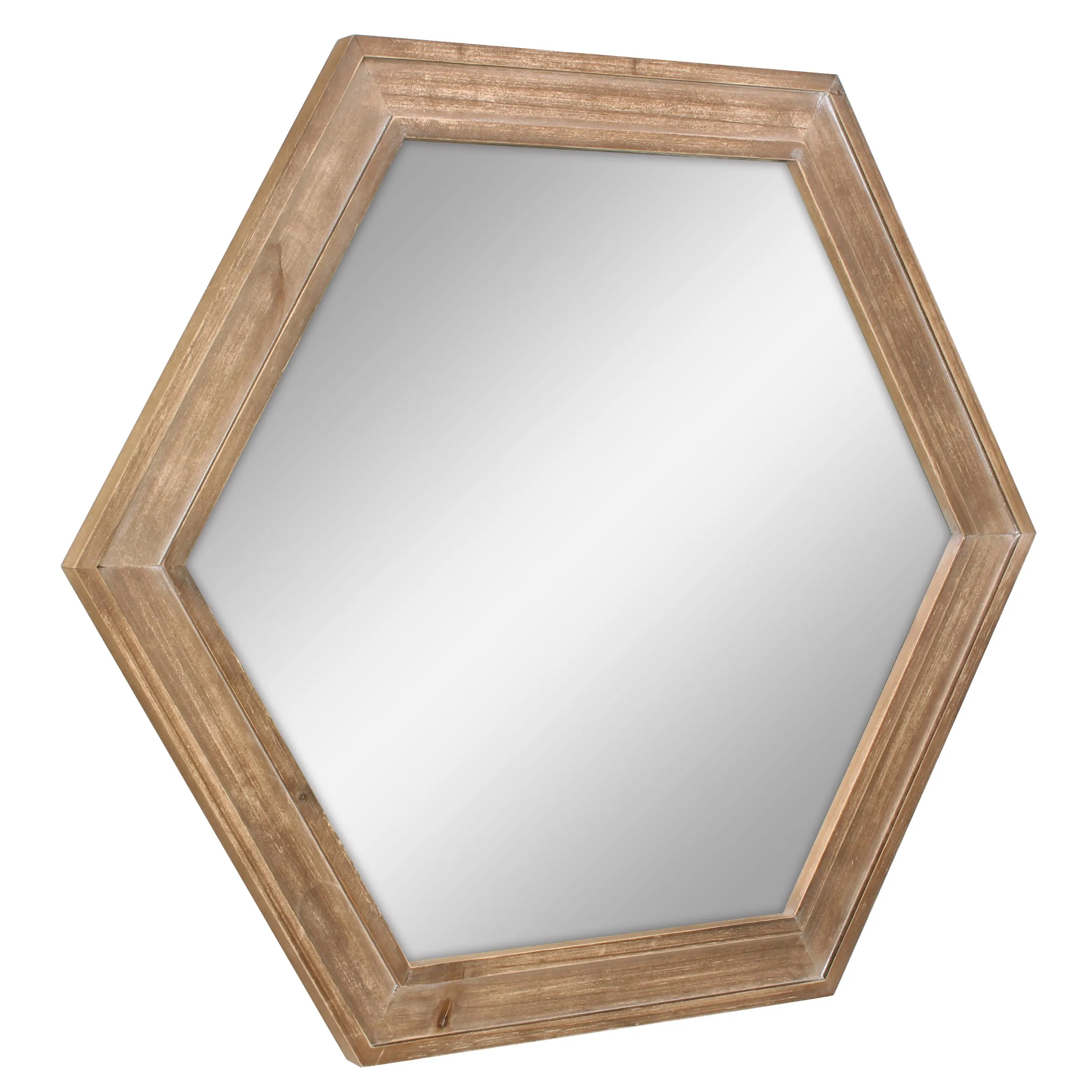 Hexagon Natural Wood Mirror - 24 Inch