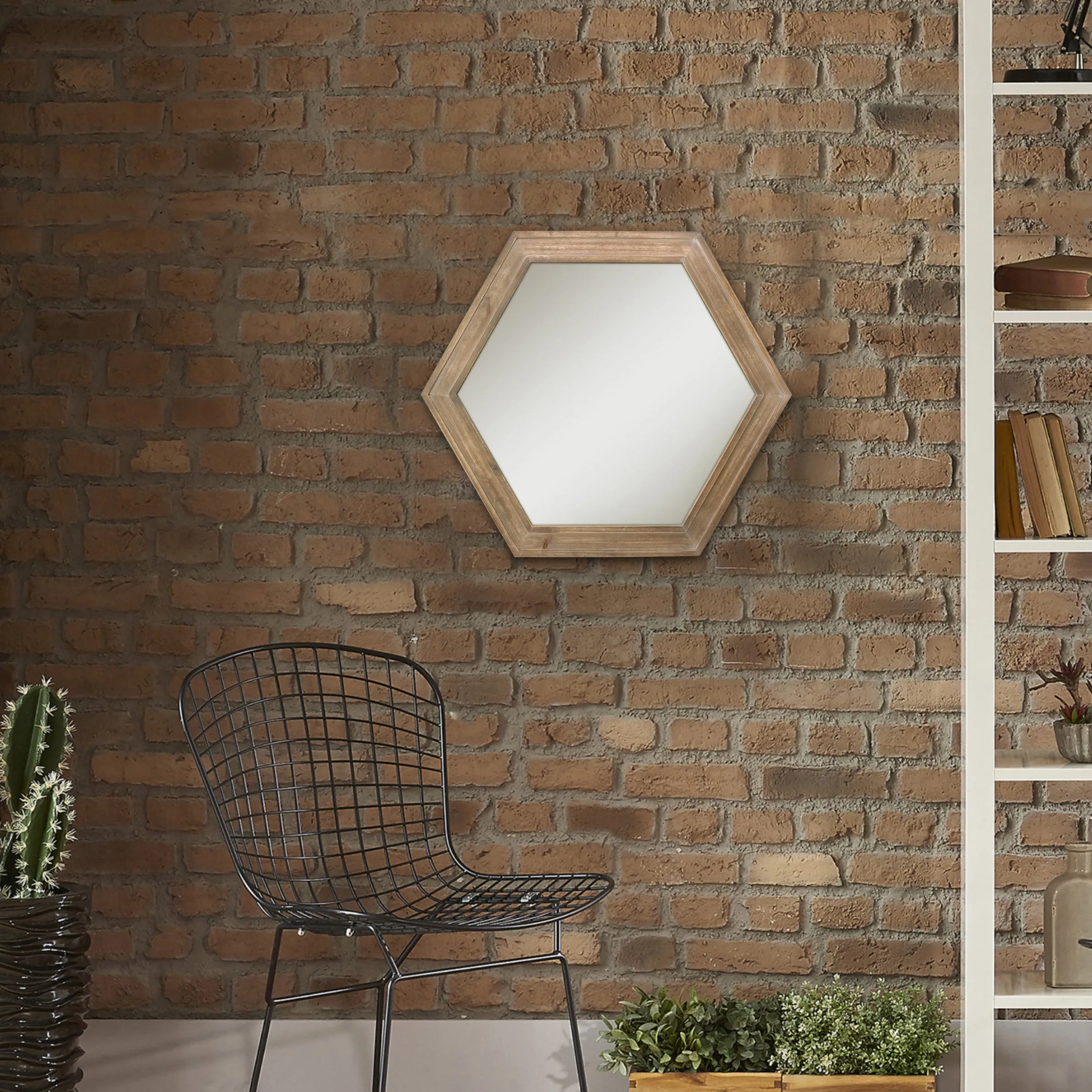 Hexagon Natural Wood Mirror - 24 Inch