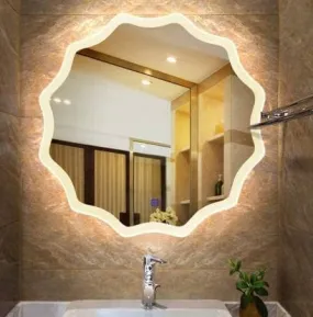 HIMANS Wall Mounted Glass Led Wall Mirror Sensor 18X18 Inches Led Bedroom Mirror For Wall, Rectangular, Framed, Warm White