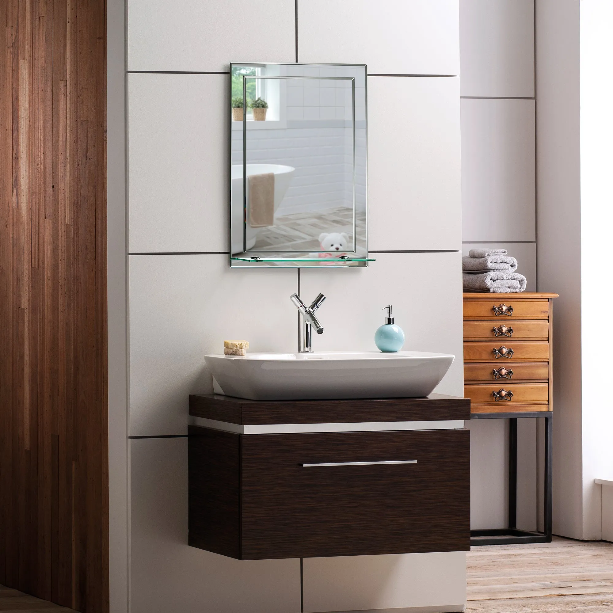 Iowa Rectangular Bathroom Mirror with Shelf 3 Sizes 70Hx50Wcm, 60Hx43Wcm, 50Hx40Wcm