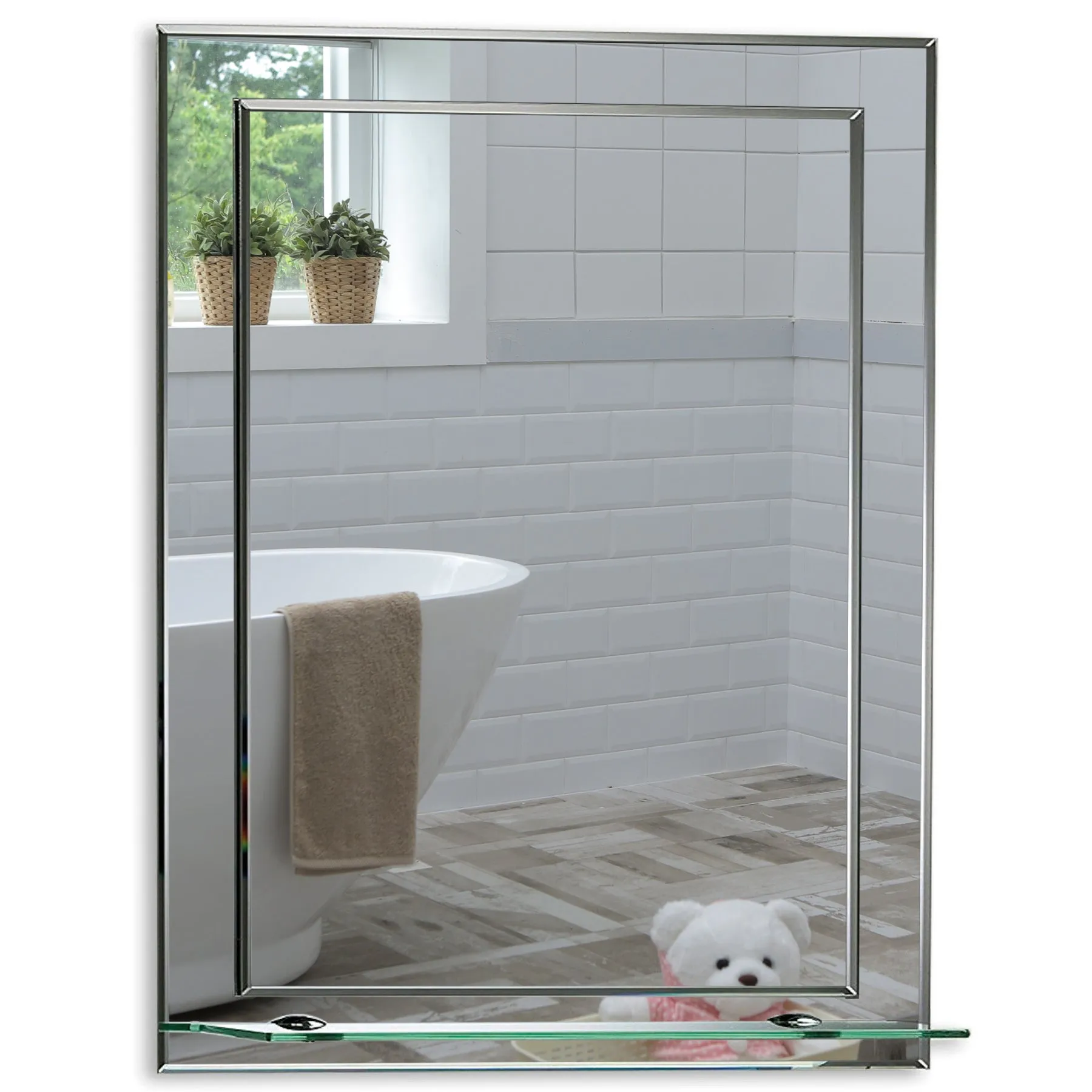 Iowa Rectangular Bathroom Mirror with Shelf 3 Sizes 70Hx50Wcm, 60Hx43Wcm, 50Hx40Wcm