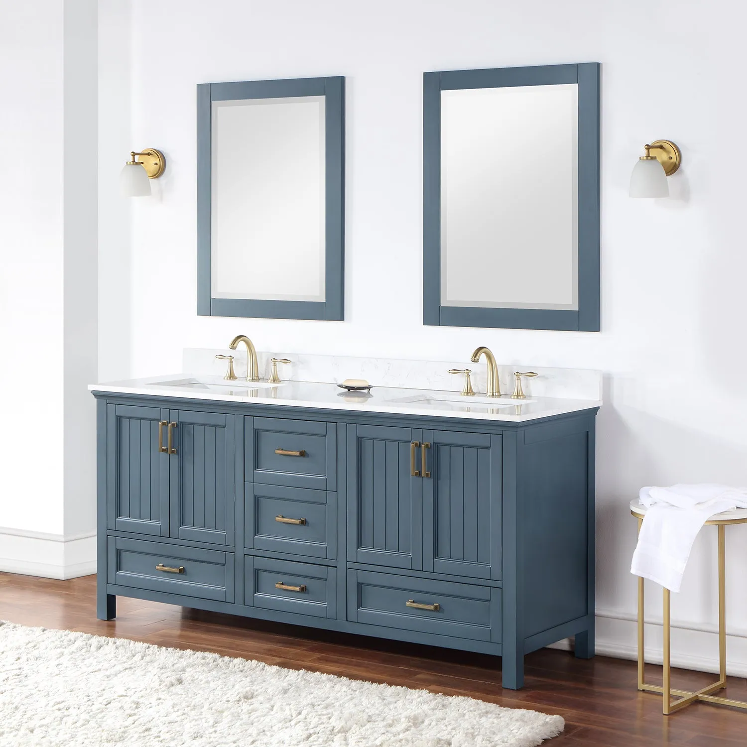 Isla 72" Double Bathroom Vanity Set with Aosta White Marble Countertop