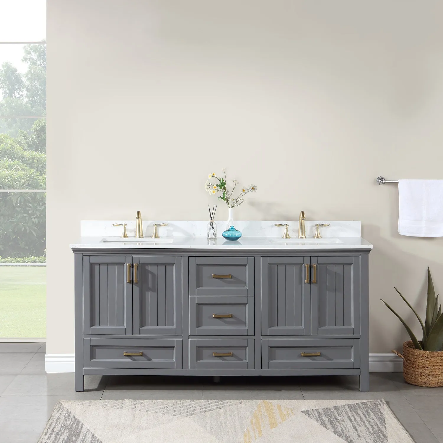 Isla 72" Double Bathroom Vanity Set with Aosta White Marble Countertop
