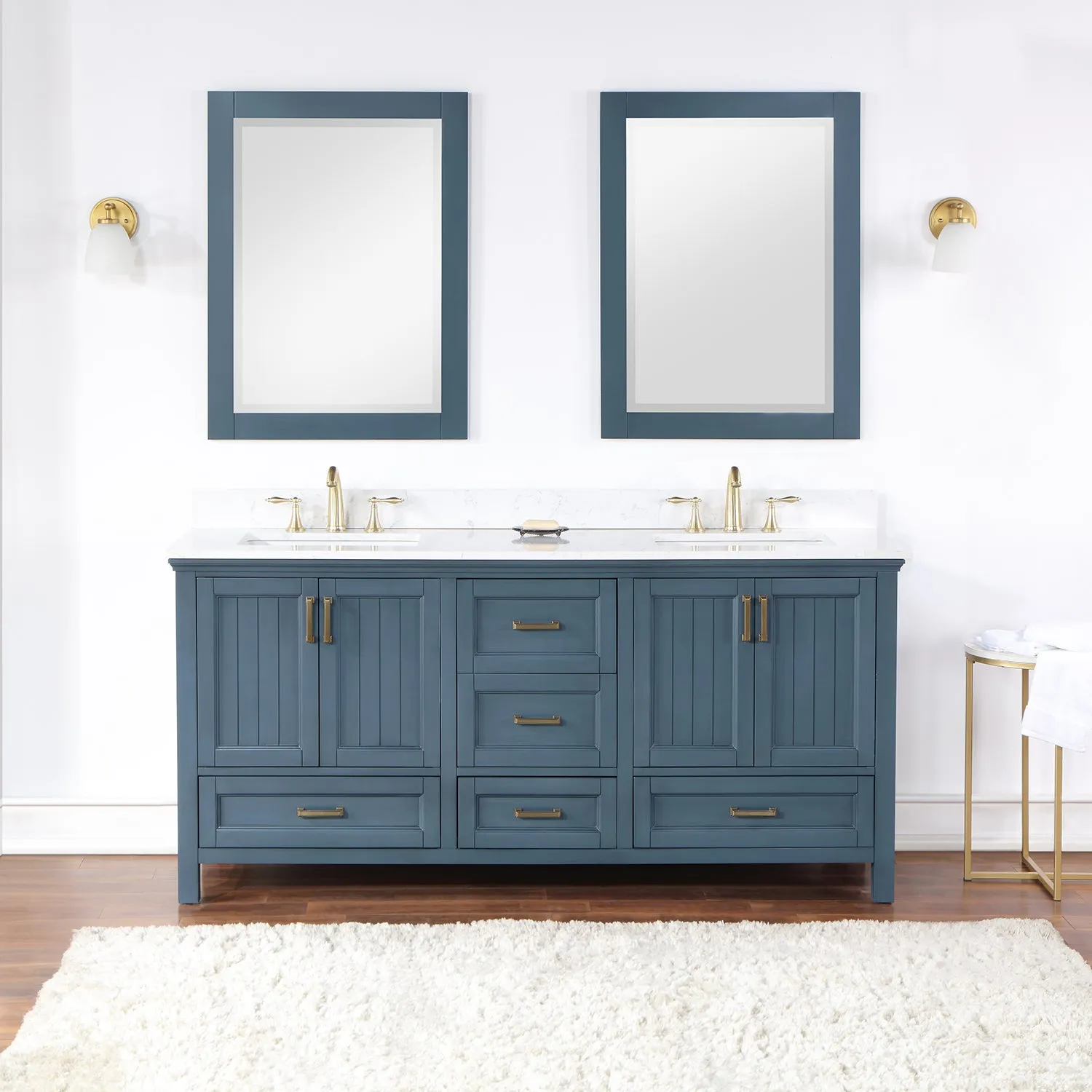 Isla 72" Double Bathroom Vanity Set with Aosta White Marble Countertop