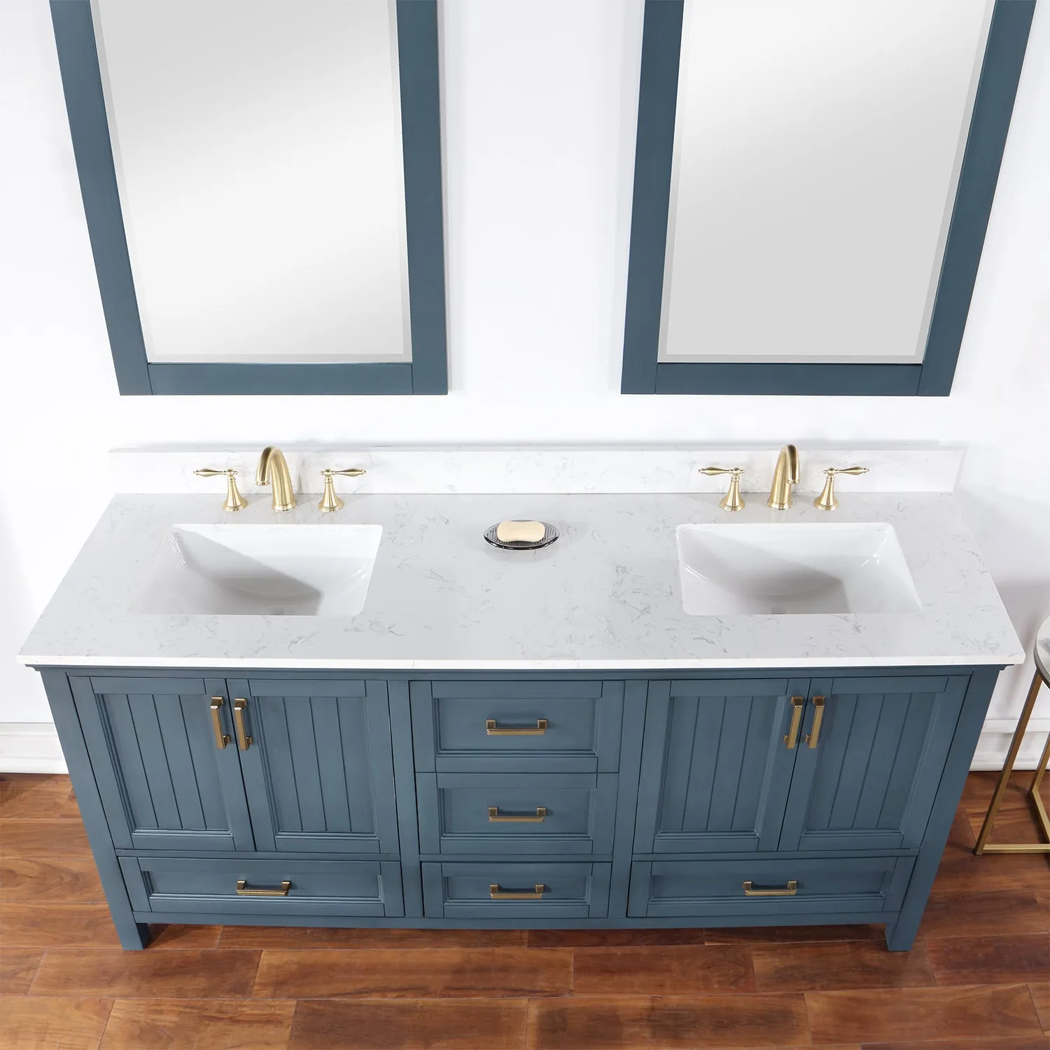 Isla 72" Double Bathroom Vanity Set with Aosta White Marble Countertop