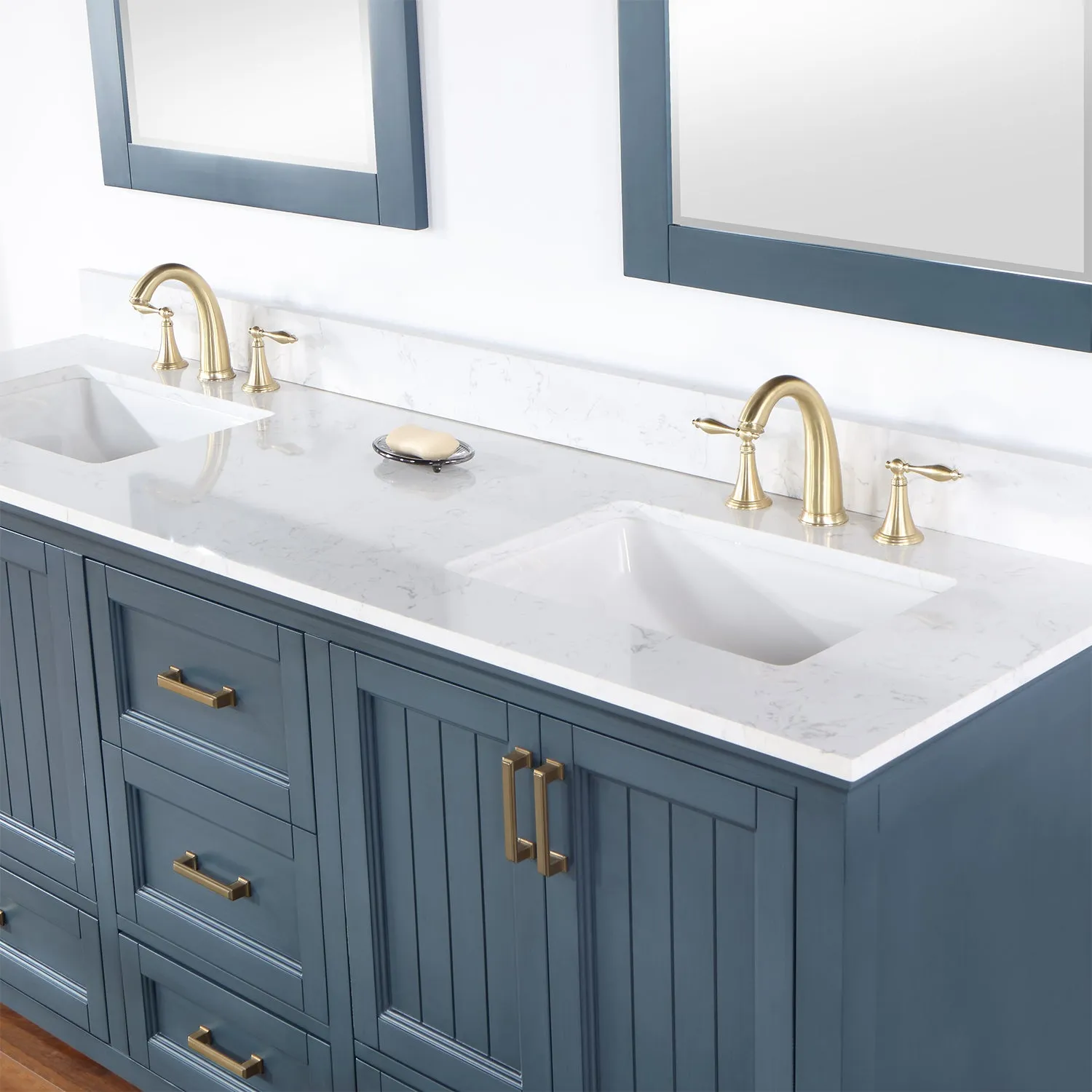 Isla 72" Double Bathroom Vanity Set with Aosta White Marble Countertop