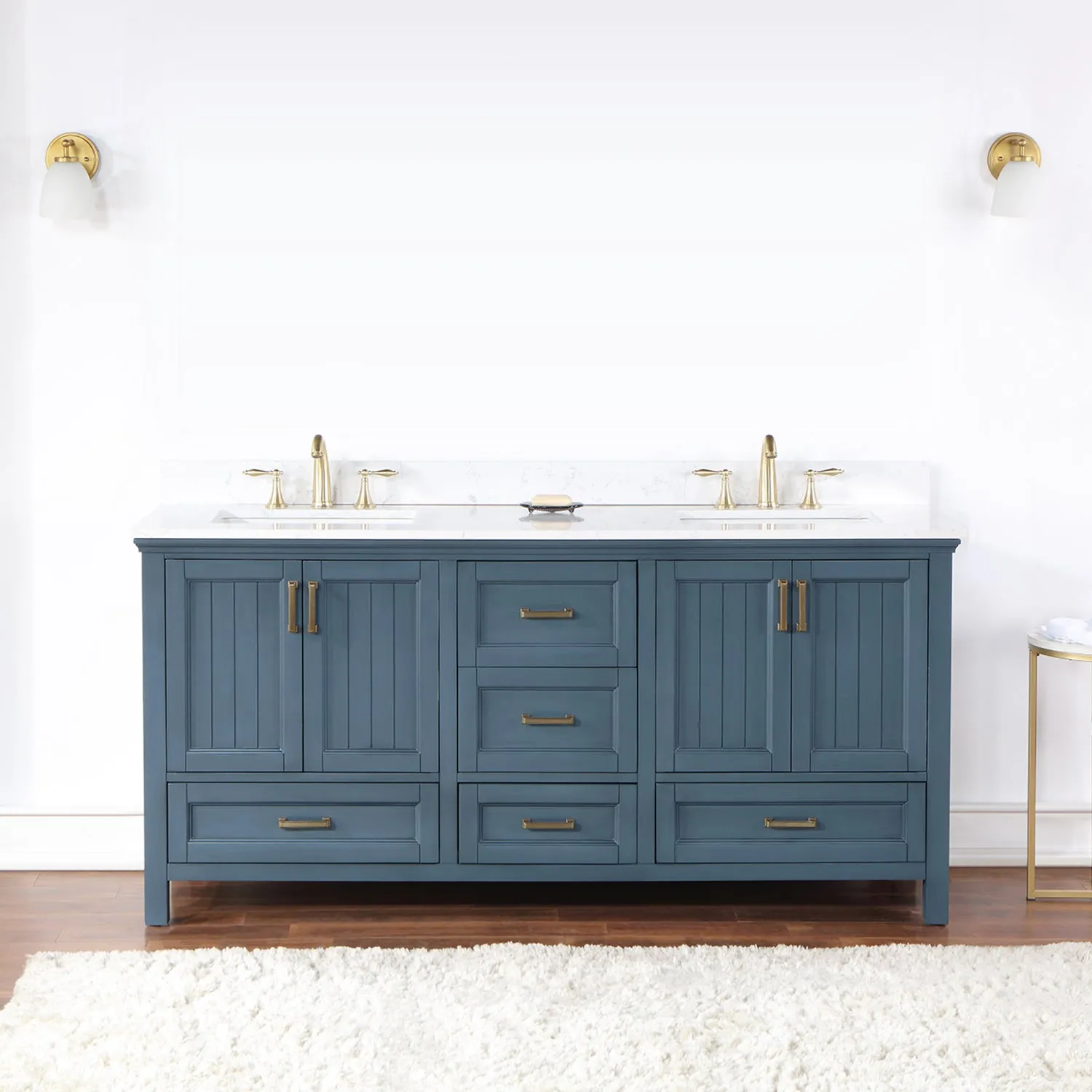 Isla 72" Double Bathroom Vanity Set with Aosta White Marble Countertop
