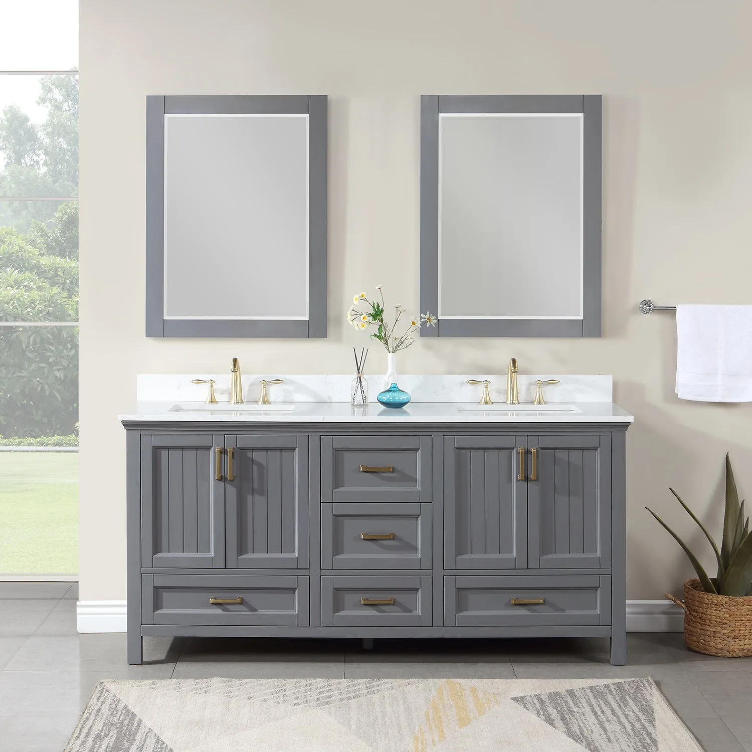 Isla 72" Double Bathroom Vanity Set with Aosta White Marble Countertop