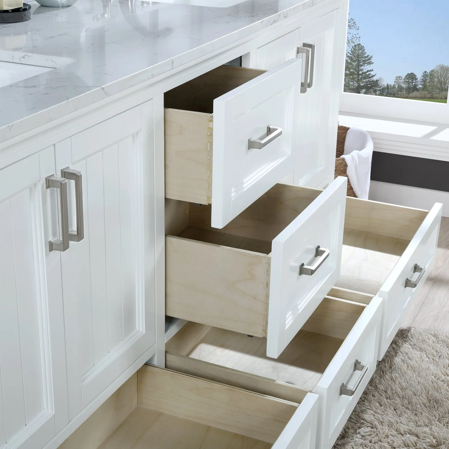 Isla 72" Double Bathroom Vanity Set with Aosta White Marble Countertop