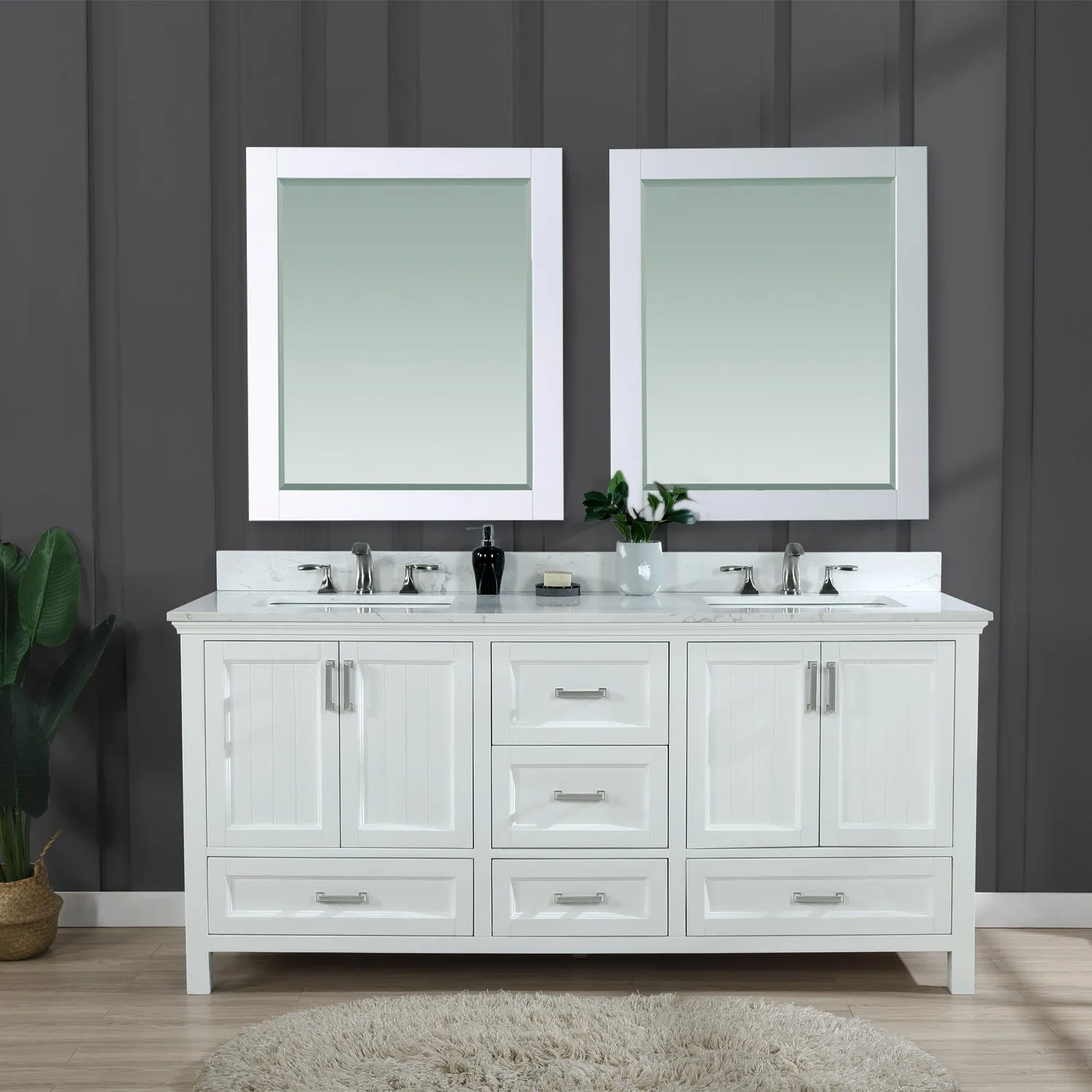 Isla 72" Double Bathroom Vanity Set with Aosta White Marble Countertop