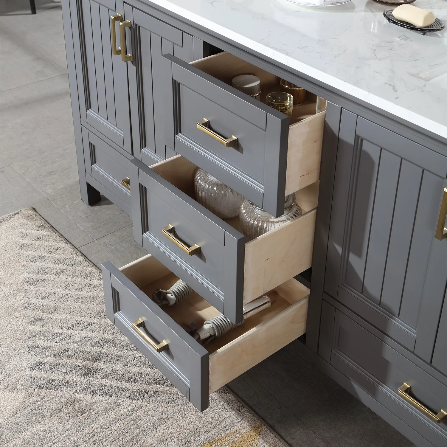 Isla 72" Double Bathroom Vanity Set with Aosta White Marble Countertop
