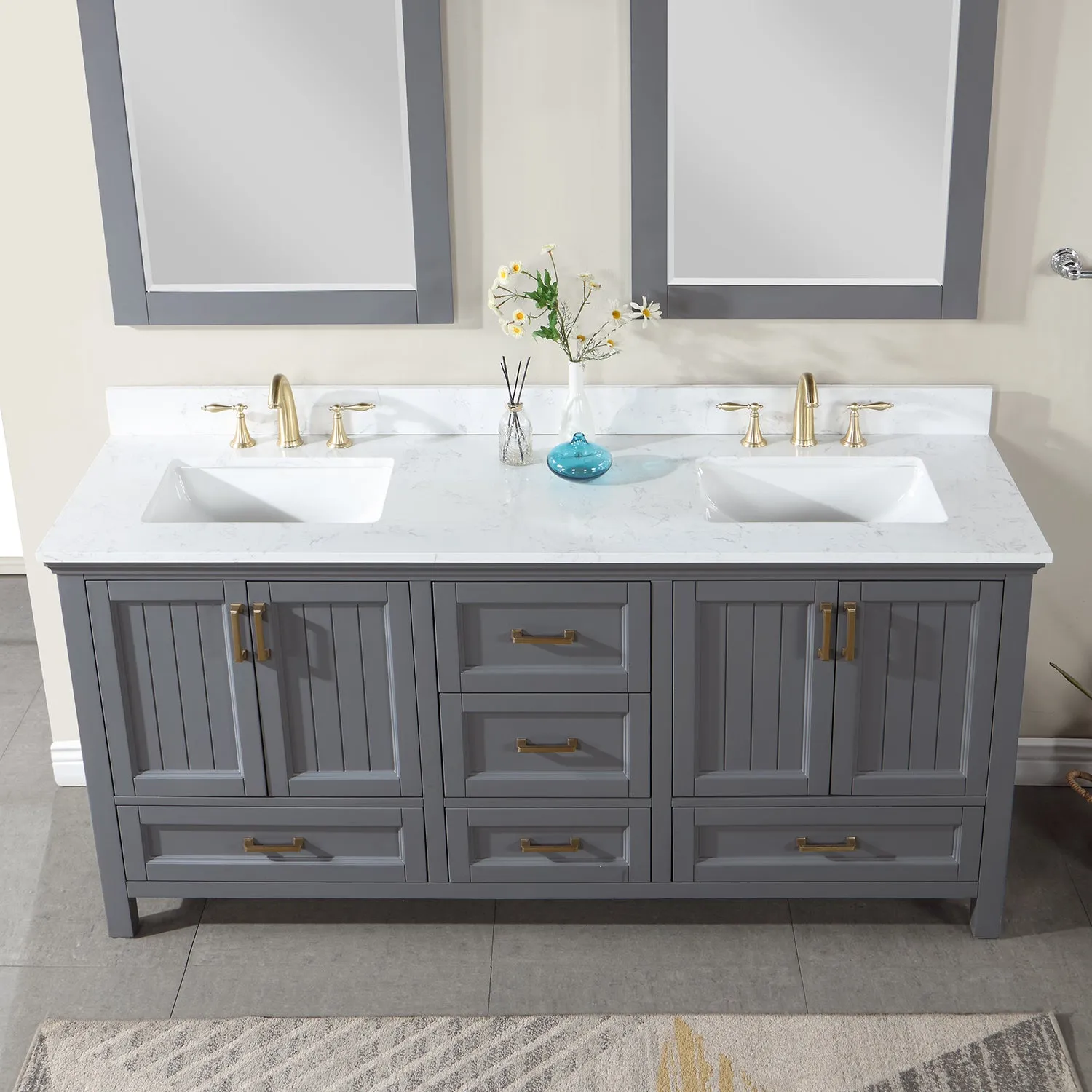 Isla 72" Double Bathroom Vanity Set with Aosta White Marble Countertop