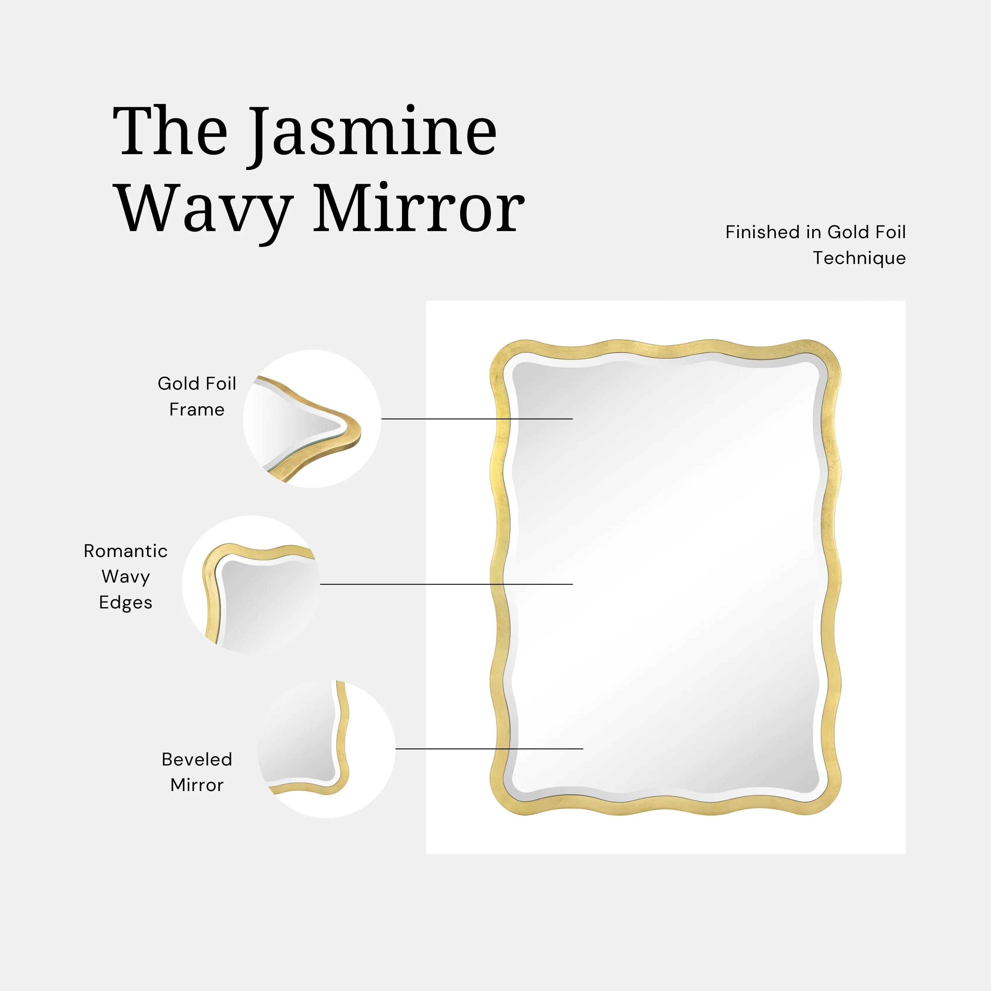 Jasmine Rectangle Framed Beveled Bathroom Vanity Mirror in Antique
