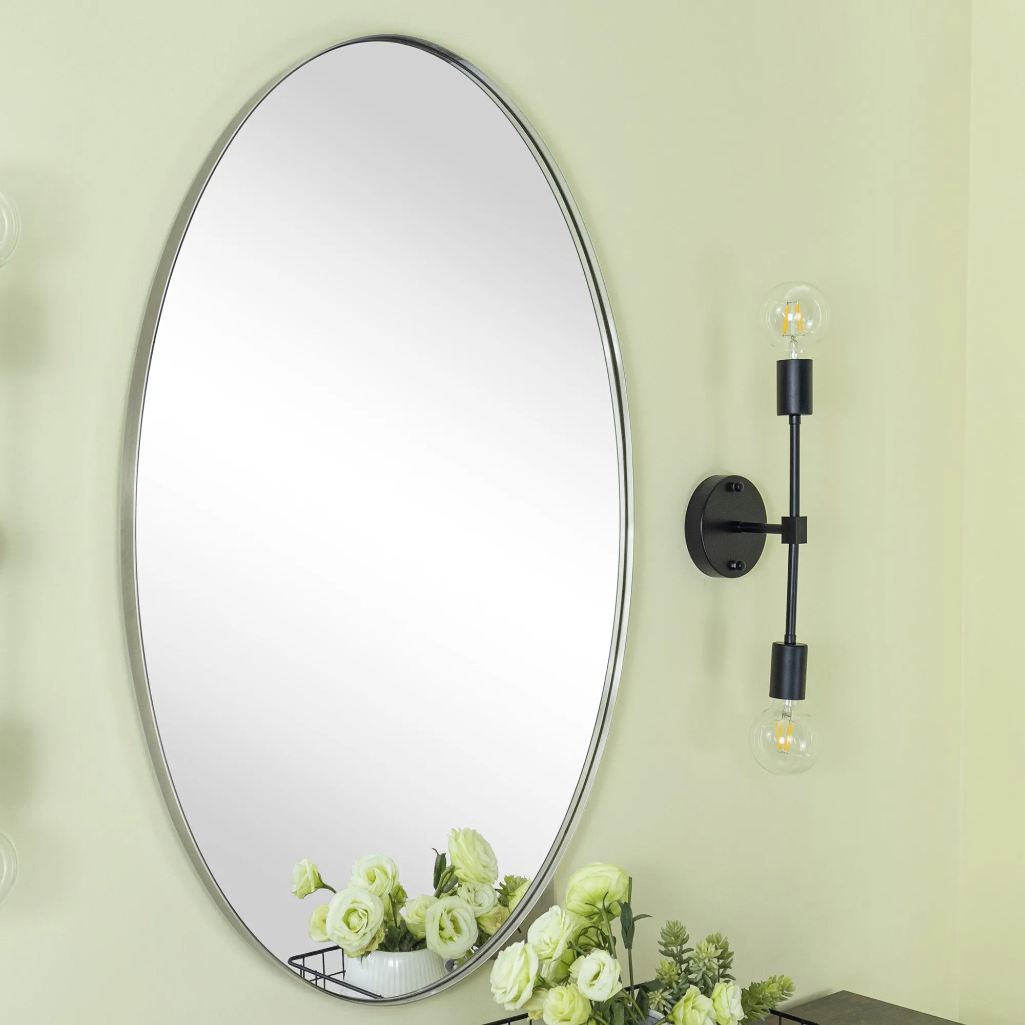 Javell Oval Stainless Steel Framed Wall Mounted Bathroom Vanity Mirror