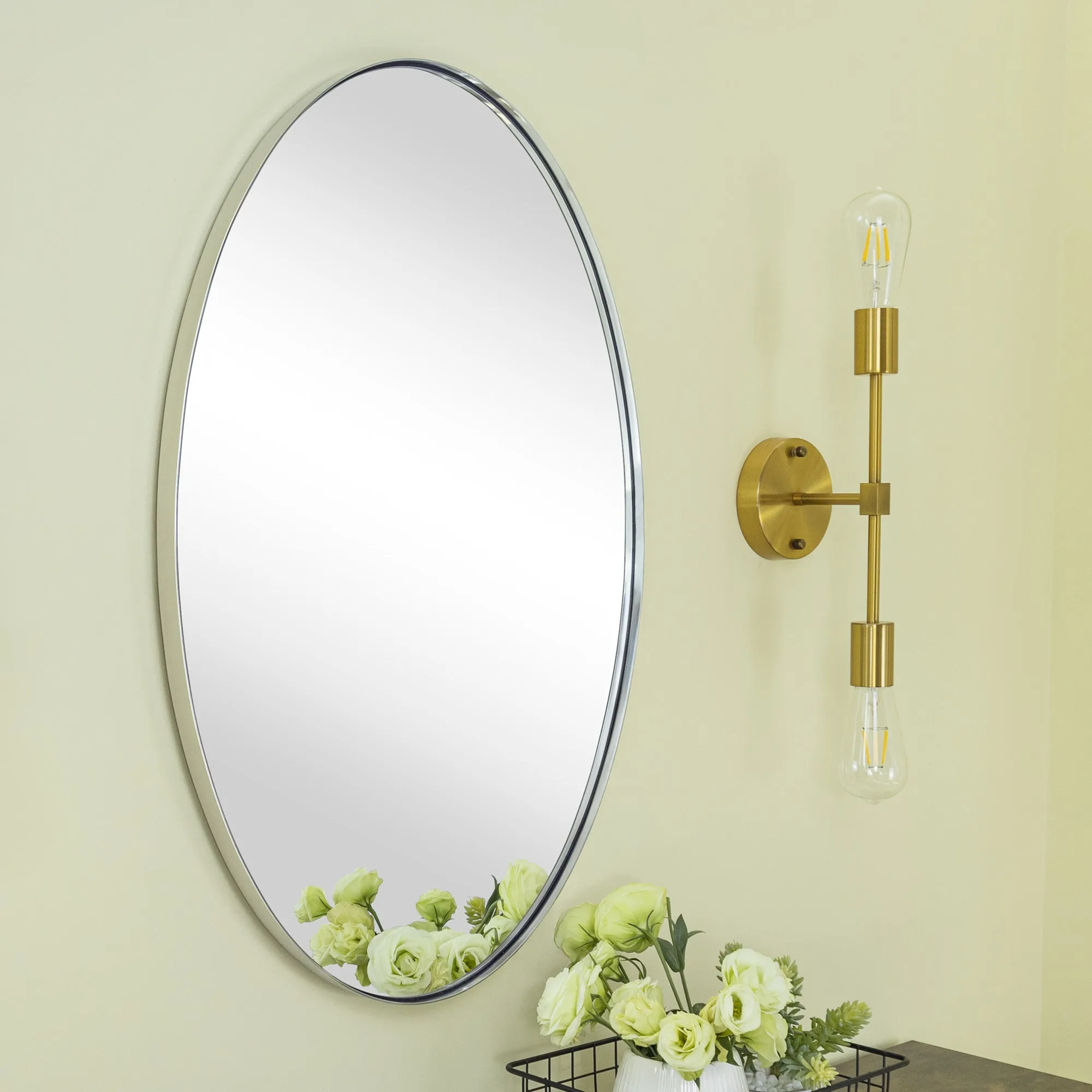 Javell Oval Stainless Steel Framed Wall Mounted Bathroom Vanity Mirror