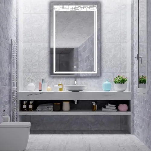 KAMAL INTERIORS Rectengale Wall Mounting Mirror with Light |Bathroom Mirror,Venity Mirror,Smart Mirror | LED Mirror 3 Tone (Cool White, Natural White, Warm White).
